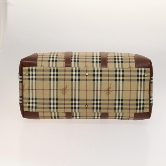 BURBERRY Nova Check Boston Bag PVC Beige Gold Auth 119095 - Picture 6 of 16